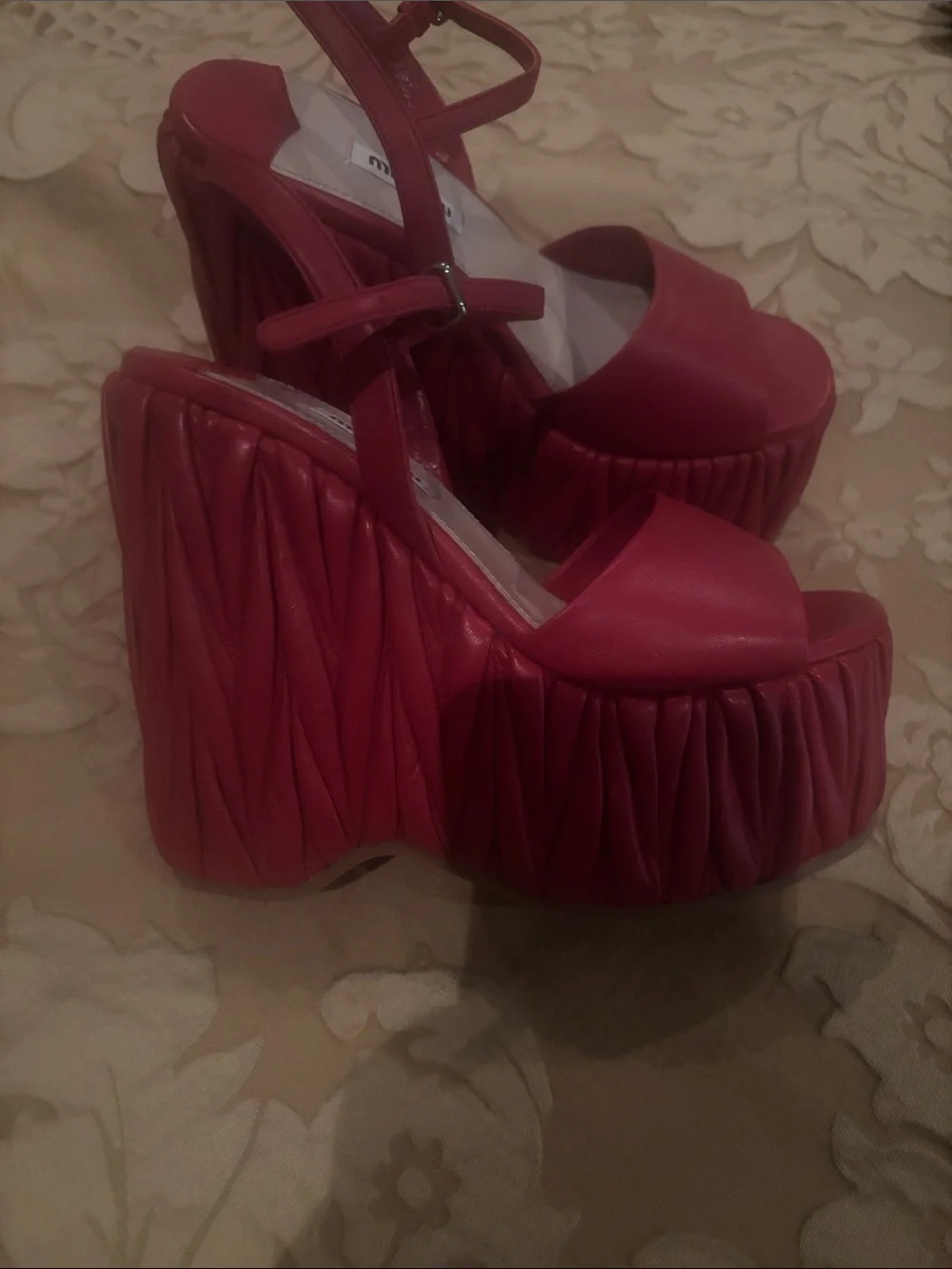 Miu Miu Red Leather Platform Slingback Sandals